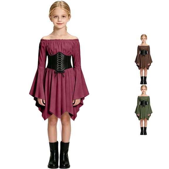 Halloween Girls High Waist Asymmetrical Ruffled Outfit For Toddler And Kids Dress Up Party Cosplay Playwear Set