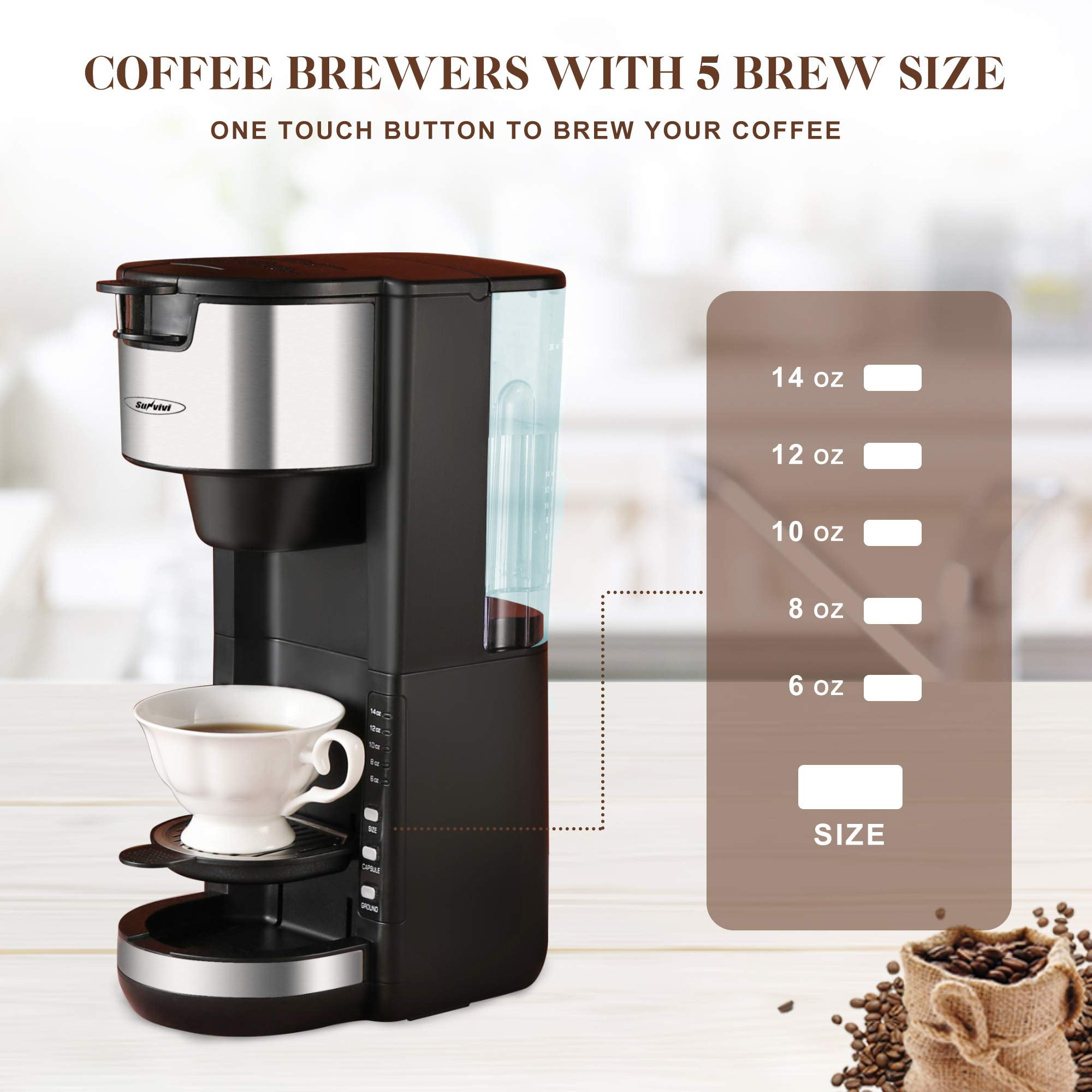 SK6872 Single Serve Coffee Brewer K-Cup Pods Compatible & Ground Coffee,Compact  Coffee Maker - AliExpress