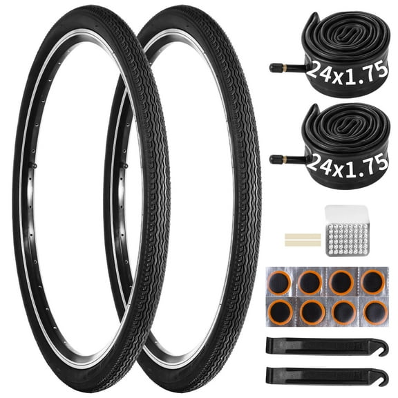 2 PCS Mountain Bike Tire Replacement Set, 24 x 1.75 Inches Bike Tires with Repair Kit, Folding Portable MTB Tires, Replaceable Bike Tires with Inner Tubes, Rubber Tires for Mountain Path Muddy Trail