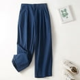 thumbnail image 2 of BVnarty Womens Baggy Pants Loose Fit Trousers with Pockets Blue Wide Leg Palazzo Pants High Waist Linen Cotton Cropped Pants Navy L, 2 of 8