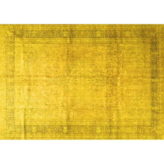 Ahgly Company Machine Washable Indoor Rectangle Persian Yellow Traditional Area Rugs, 8' x 12'