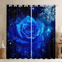 Homewish Chic Glitter Print Black Out Curtains,Romantic Blue Rose Curtains Pack of 2 (42x63 Each),Valentine'S Day Floral Bedroom Curtains For Adults,Ultra Soft Home Decor