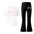 thumbnail image 6 of MAIHAN Girls 2 Piece Outfits 2 Piece Bow Graphic Short Sleeve Tee Top and Flared Leggings Set Cute Christmas Outfits Fall Winter Casual Outfit for Girls(Black,7-8 Years), 6 of 6