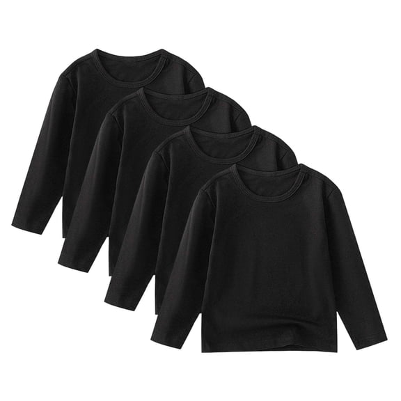 Fesfesfes Kids 4 Pack Solid Color Long Sleeve Round Neck Casual Tee Set for Boys Girls Age 1 to 11 Years Soft Comfortable Everyday Wear Basic Pullover Shirts Tops(Black,12 Months)