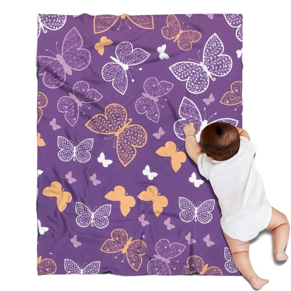 Purple Orange White Butterfly Pattern Blanket,Comfortable Soft Flannel Throw Blanket,All Season,Warm Lightweight Blankets for Sofa Bed Couch Living Room Chair,30"x40"
