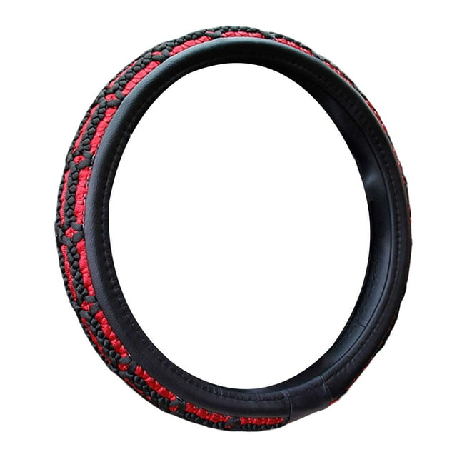 Funda para volante de coche de 15 pulgadas, decoración transpirable, protección suave tejida a mano Rojo Sharpla Cubierta para el volante