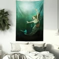 thumbnail image 3 of Mermaid Tapestry, Computer Graphics of Mermaid Underwater Life Picture Dreamlike Design, Wall Hanging for Bedroom Living Room Dorm Decor, 40W X 60L Inches, Jade Green Teal Ivory, by Ambesonne, 3 of 5