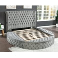thumbnail image 3 of Contemporary Round Shaped Velvet Upholstered Bed, Luxury Queen Bed Frames with Crystal Tufted Headboard and Footboard Storage, USB Chargers and Speakers, Bedroom Furniture, Gray, 3 of 6