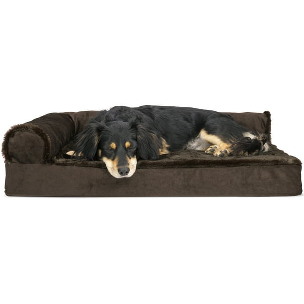 FurHaven Pet Dog Bed Deluxe Orthopedic Plush & Velvet LShaped Chaise