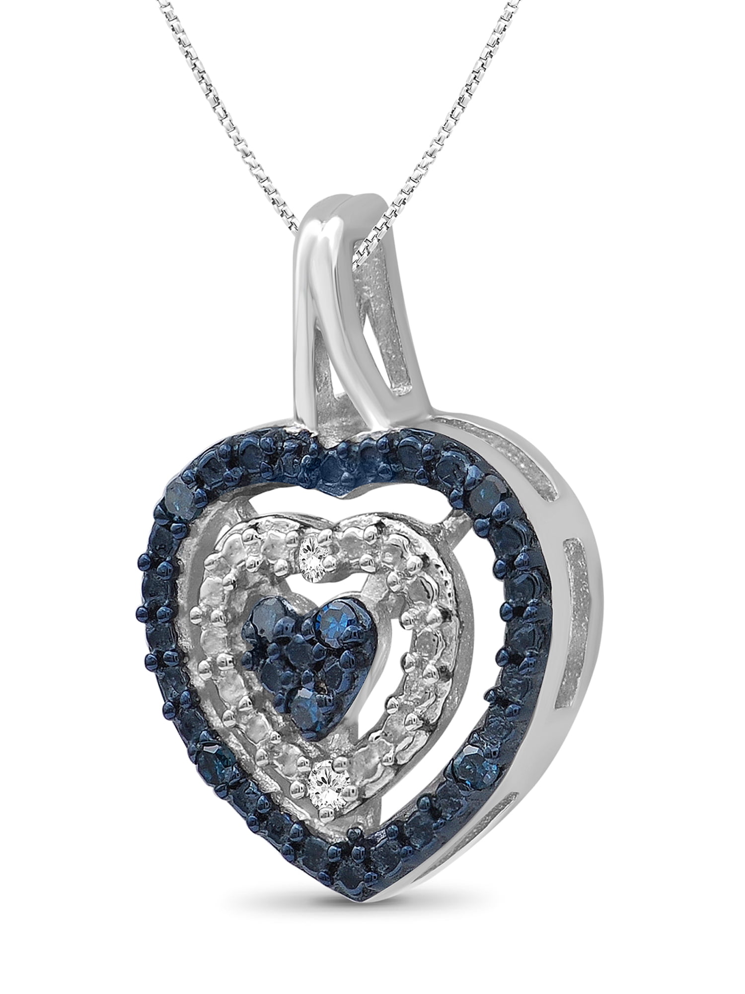 JewelersClub 1/10 Carat T.W. Blue And White Diamond Sterling Silver 3-Piece Heart Jewelry Set