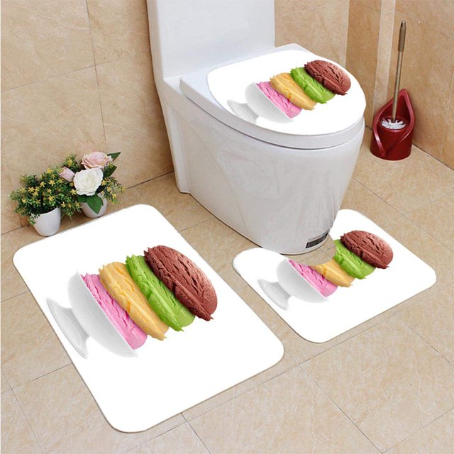 ABPHQTO Cono de helado Juego de alfombras de baño de 3 piezas Alfombra de baño Alfombra de contorno y tapa de inodoro ABPHQTO Cont-CHAPPLE-33299