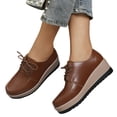 thumbnail image 2 of Domuza Women's Platform Oxford Shoes Classic Chunky Patent Leather PU Square Toe Wedges Casual Lace Up Sneakers for summer Brown 8（EU-40）, 2 of 6