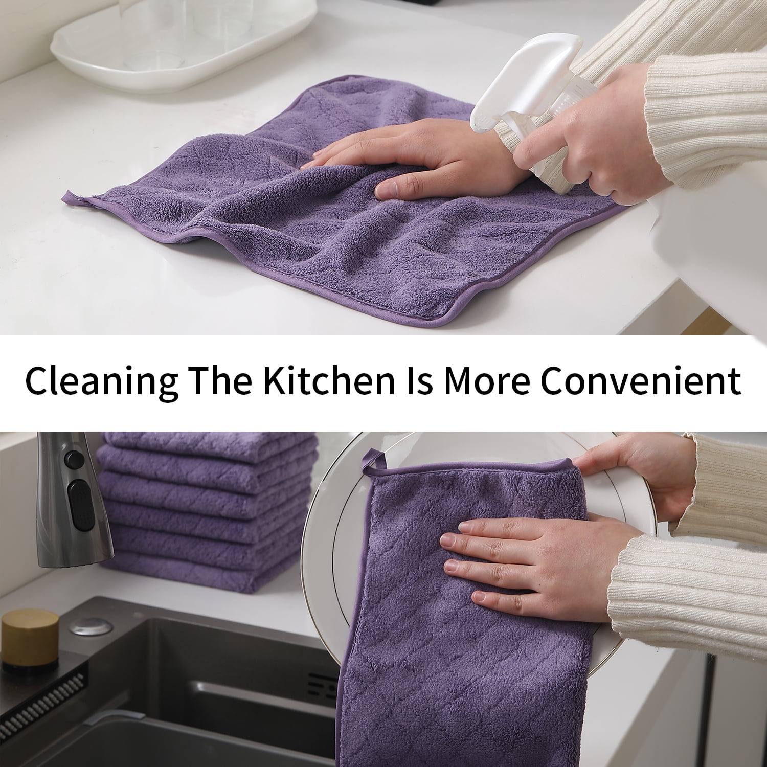 Beartech Microfiber Washcloths 24 Pack,13"x13" Quick Dry Ultra Soft and Highly Absorbent Washcloths for Bathroom,Kitchen Dish Towels -Dark Purple