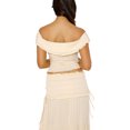 thumbnail image 4 of Fortune Women Twist Knot Crop Tops Short Sleeve Deep V Neck T-Shirts Solid Color Ruffles Off Shoulder Slim Fit Tops, 4 of 9