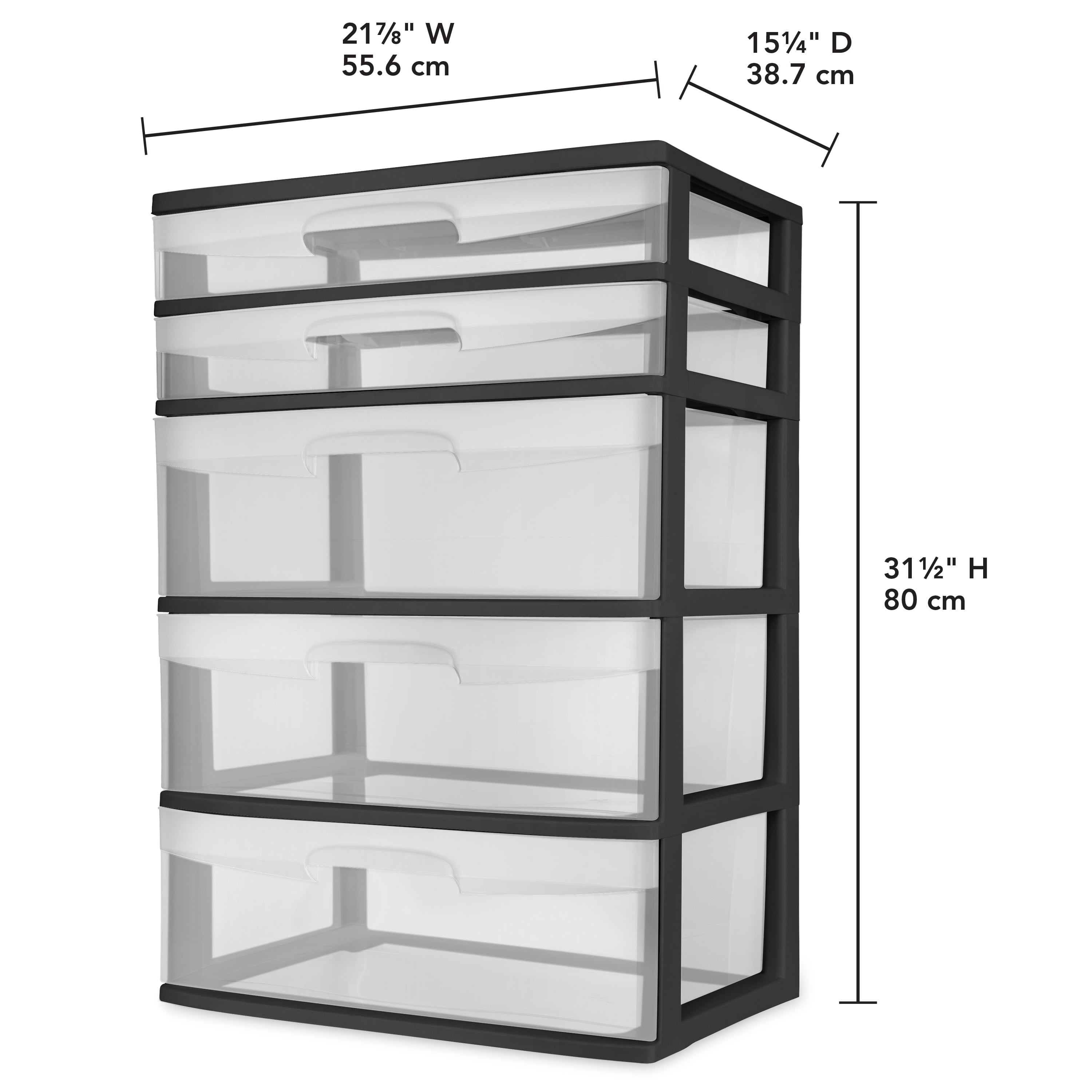 Sterilite 5-Drawer Wide Tower Multipurpose Versatile Storage Clear White Durable 