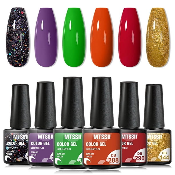 6 Unids set MTSSII 6ml Esmalte De Gel UV Brillo Color Sólido Remojo Semi Permanente Barniz Kit Manicura DIY Nailsgel polish