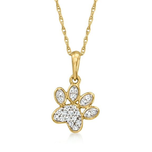 Ross-Simons 0.10 ct. t.w. Diamond Paw Print Pendant Necklace in 10kt Yellow Gold, Women's, Adult