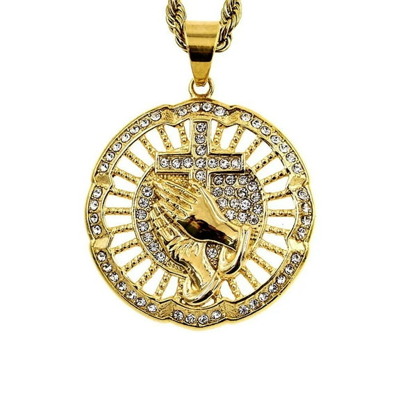Fashion14K Yellow Gold Praying Hand Pendent Necklace for Men Women Christian Accessaries Necklace Hot Sale Birthday Party Gifts