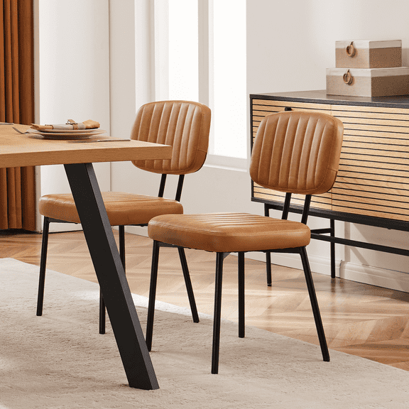 JOINSUN Dining Chairs Set of 2, PU Leather Accent Chair, Brown