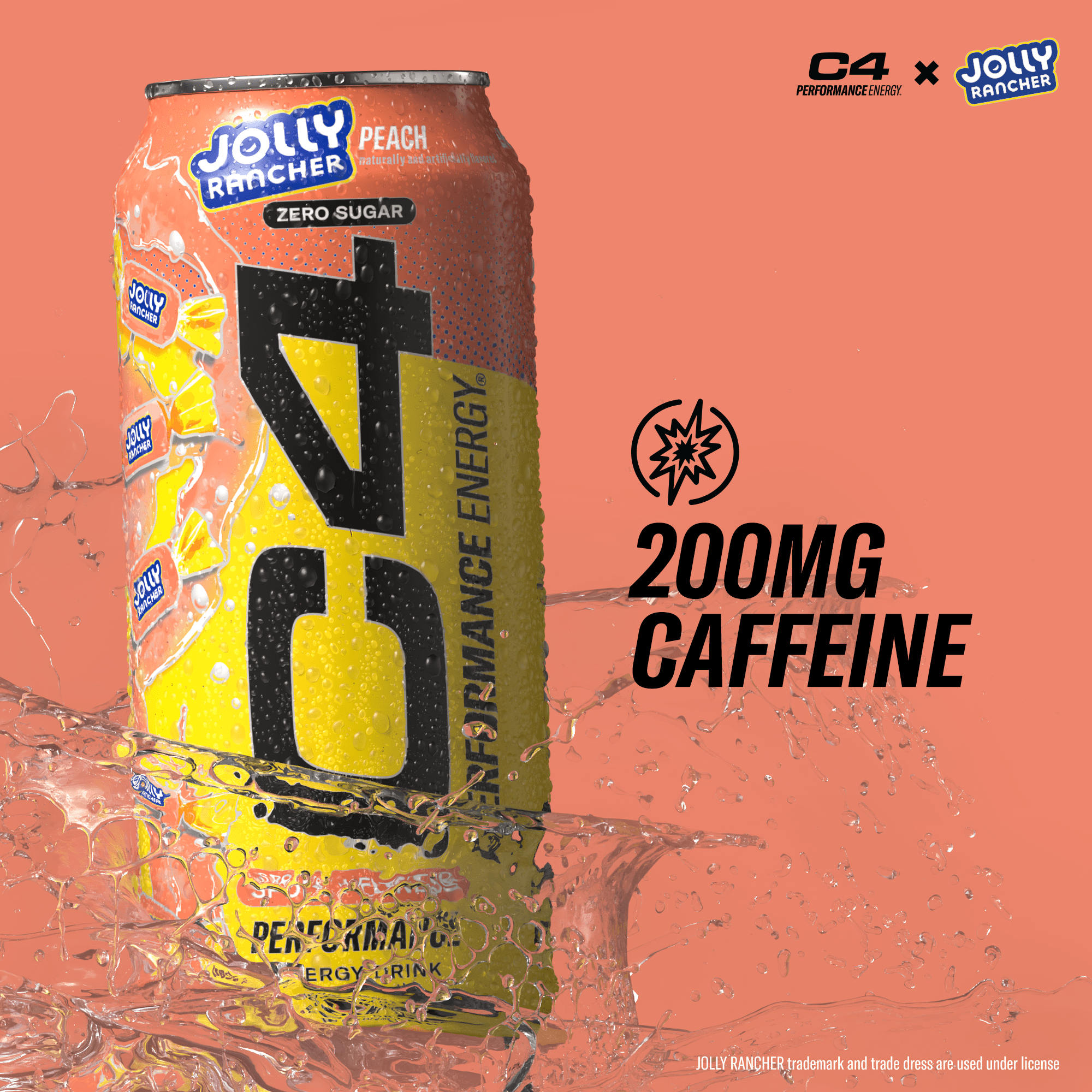 C4 Performance Energy Drink, Jolly Rancher Peach Flavor, 16 fl oz Cans, 12 Pack