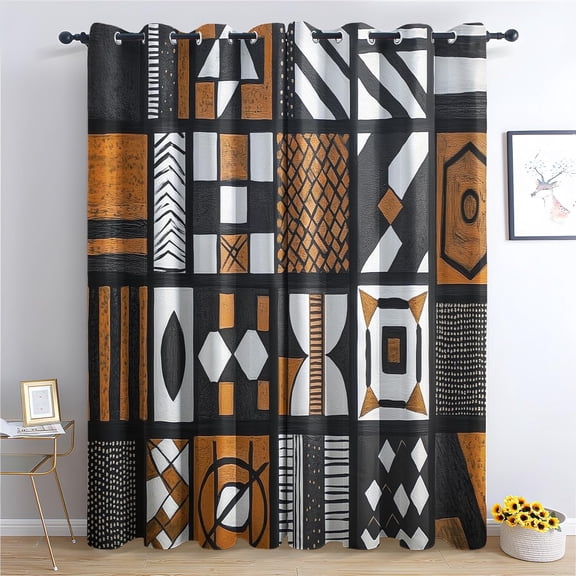 African Blackout Curtains for Living Room Bedroom, Thermal Insulated Room Darkening Grommet Drapes,Geometric Window Curtains Home Decor,2 Panel Set-42"W x 84"L (Pack of 2)