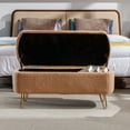 thumbnail image 4 of Camel Storage Ottoman Bench for End of Bed, Faux Fur Entryway Bench Upholstered Padded with Storage for Living Room Bedroom, with Gold Legs, 4 of 8