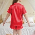 thumbnail image 5 of OGLCCG Girls Silk Satin Pajama Set 2 Piece Short Sleeve Button Down Pjs Top and Short Sets Soft Sleepwear Nightwear for Teens Girls 5-15 Years, 5 of 6