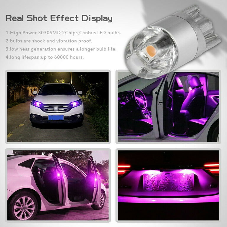 10Pcs Canbus T10 194 168 W5W 3030 2 LED SMD Purple Car Side Wedge Light  Lamp Bulb 