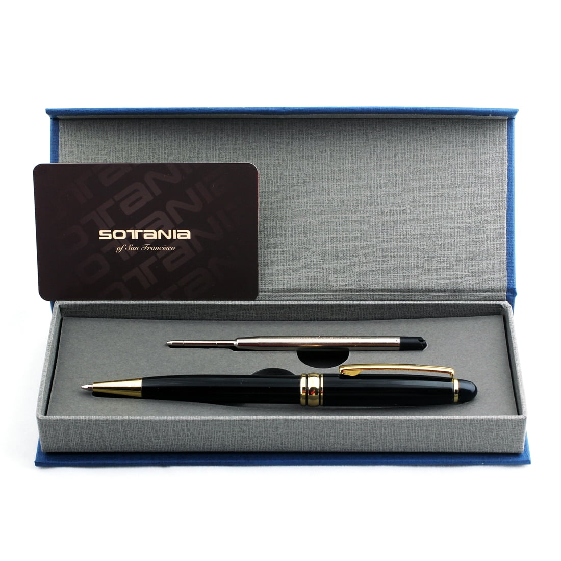 SOTANIA Custom Engraved Black Pen – Gold Trim with Refill & Gift Box