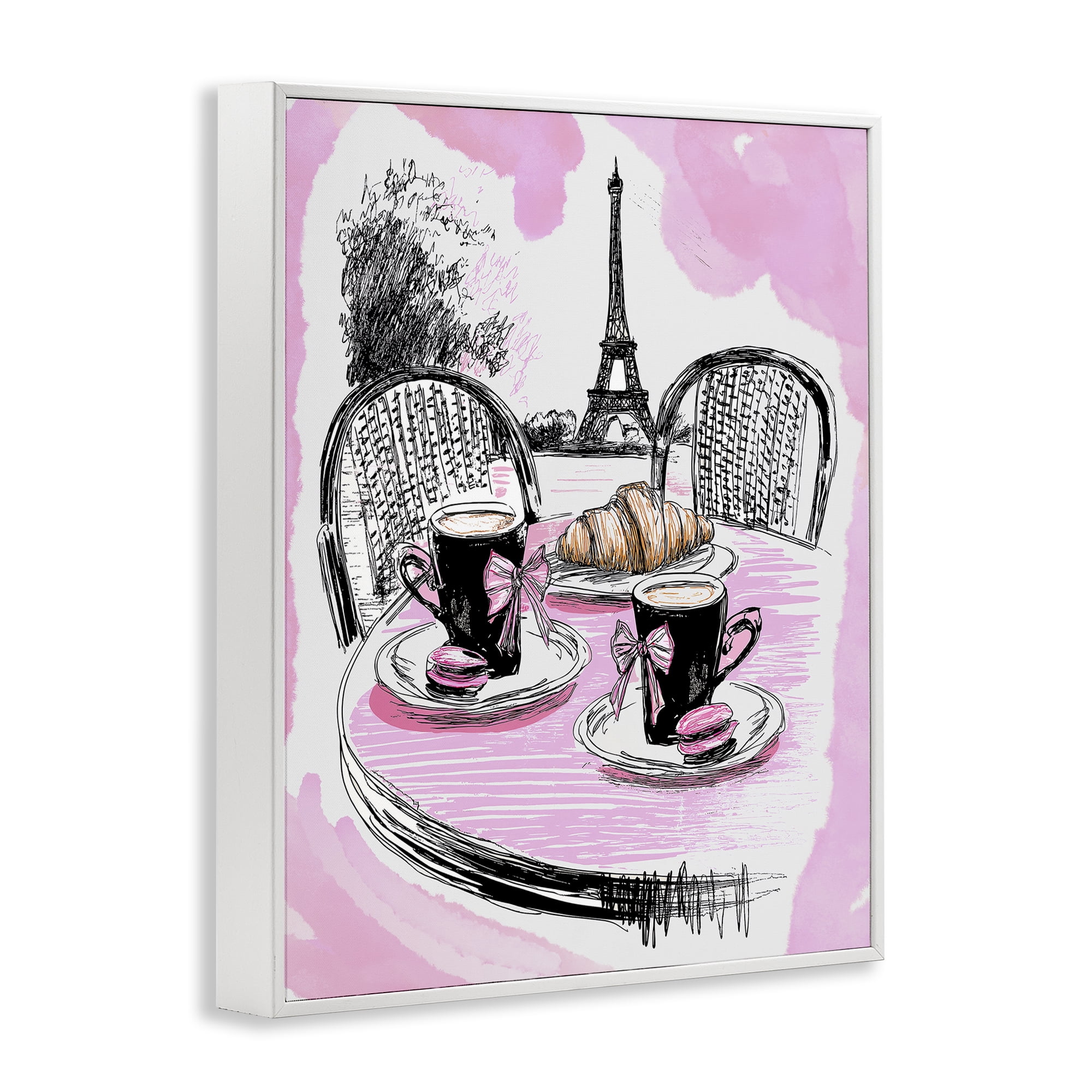 Stupell Industries Pink Parisian Cafe Breakfast White Framed Giclee Art, design by Jess Stempel