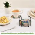 thumbnail image 5 of Yayeee 6 PCS Drink Coasters with Holder Set Woven Absorbent Round Tabletop Hot Pad, Colorful Seaside, 5 of 7
