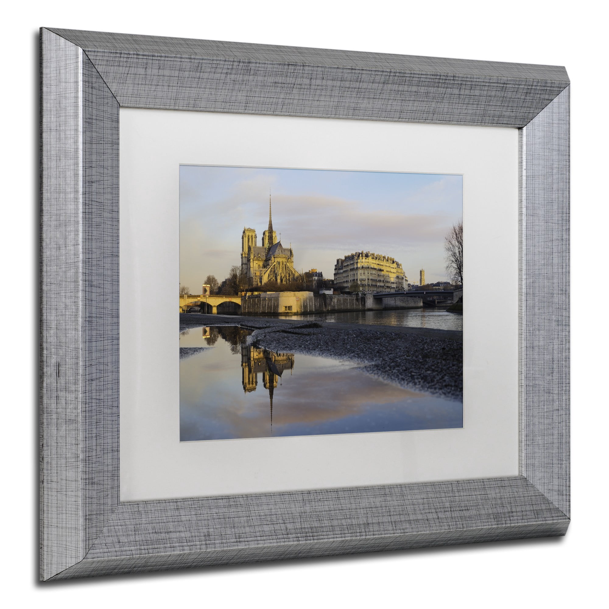 Trademark Fine Art "Sunrise in Notre Dame de Paris" Canvas Art by Mathieu Rivrin, White Matte, Silver Frame