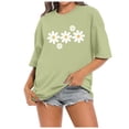 thumbnail image 3 of T Shirts for Women Short Sleeve Crewneck Floral Print Graphic Tee Summer Simple Drop Shoulder Breathable Casual Tops Light Green S, 3 of 5