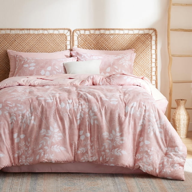 Juego de edredón Bedsure Queen Floral Pink, 7 piezas