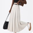 thumbnail image 5 of Women's High Waist Long Skirt with Pleats and Adjustable Belt Solid Color A Line Dress for a Sophisticated Look, 5 of 9