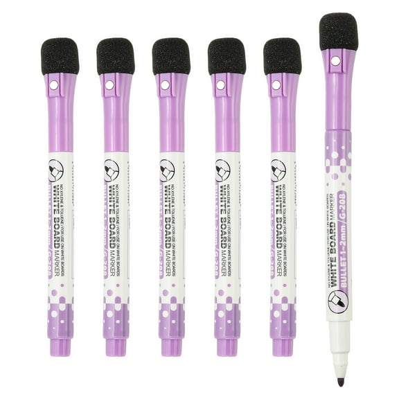 Magnetic Whiteboard Pen, 1-2mm Fine Tip Dry Erase Purple Markers, 6 Pcs