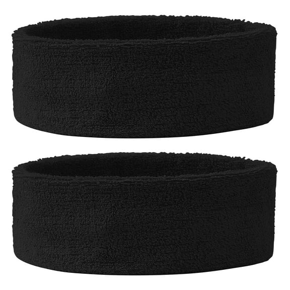 2 Pcs Sweatbands Headband for Men & Women, Black Moisture Wicking Mens Sweatband Athletic Cotton Terry Sweat Bands for Running, Basketball