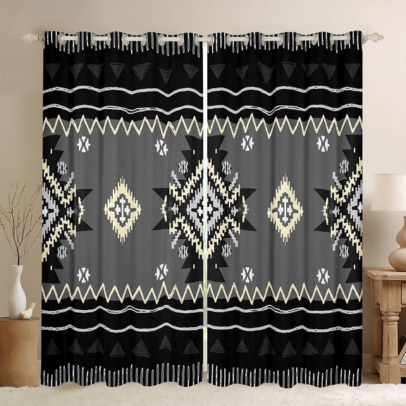Erosebridal Bohemian Aztec Black Out Curtains, Gray Black Aesthetic Curtains Pack of 2 (42x63 Each)