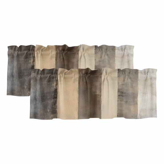 2 Pack Abstract Brown Gray Stripes Valance for Window Modern Art Minimalist Geometric Kitchen Valance Rod Pocket Short Curtain Topper Decorative Window Treatment for Living Room Bedroom 42"x18"