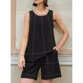 thumbnail image 5 of Women Short Sets 2 Piece Vacation Outfits Sleeveless Tank Top and Shorts Matching Set with Pockets Black XXL, 5 of 6