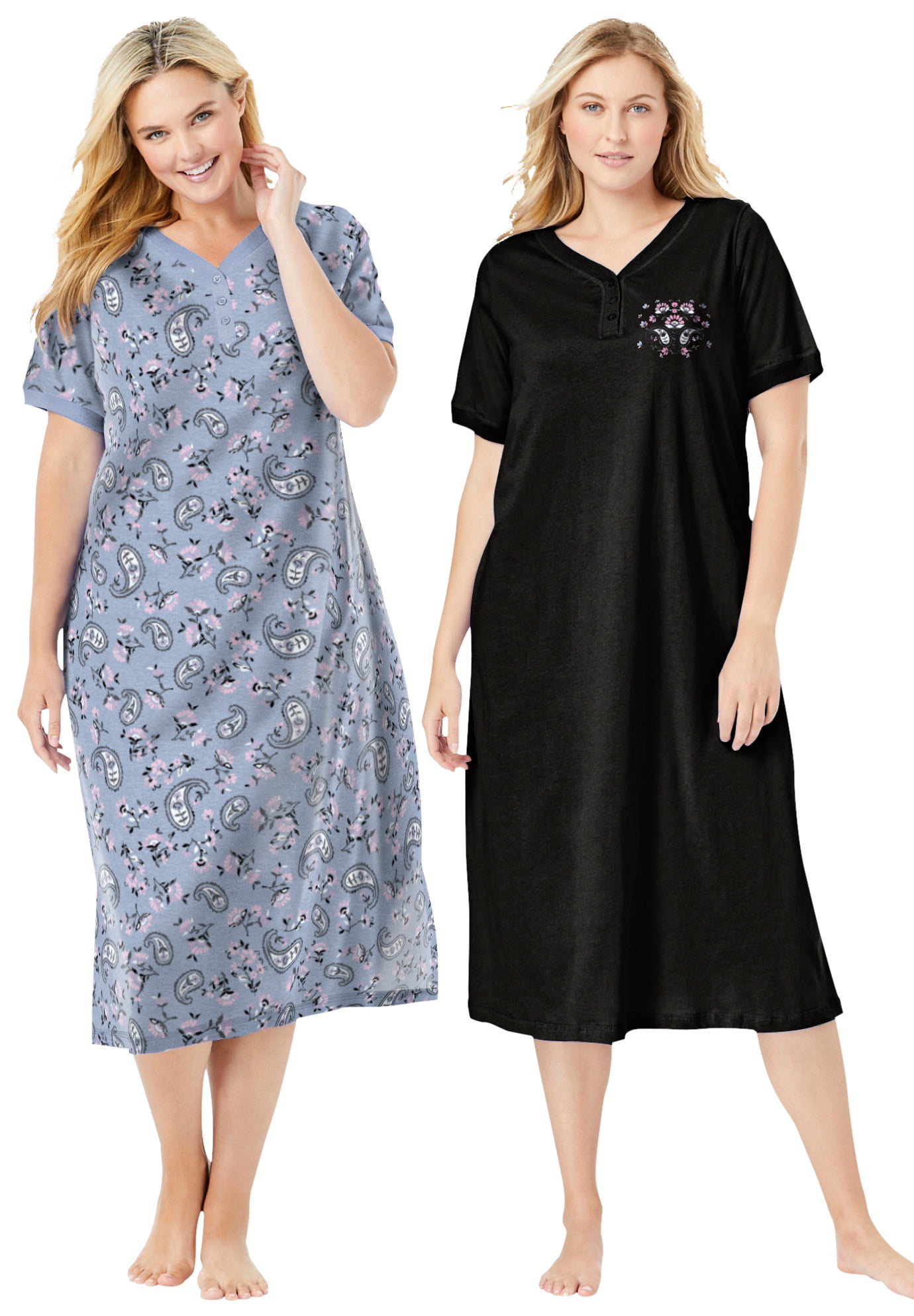Women's Plus Size 2-Pack Long Henley Sleepshirt Dreams & Co