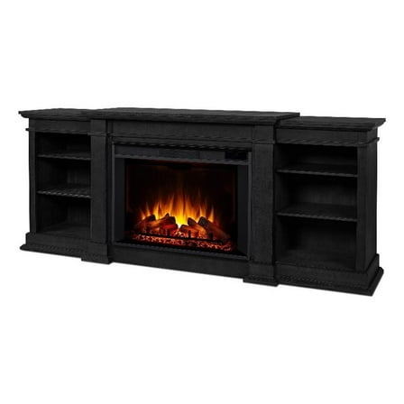 Bowery Hill 81" Traditional Wood Grand Electric Fireplace TV Stand in Black