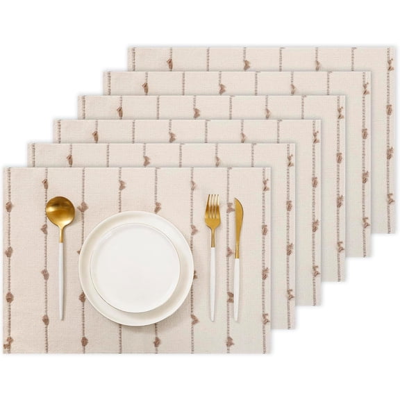 Boho Placemats 13 x 19 Inch Set of 6 for Dining Table Decor Woven Cloth Place Mats for Farmhouse Rustic Kitche Spring Home Decor Cotton Placemats Khaki and Beige Table Mats