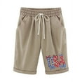 thumbnail image 4 of Sakmal Independence Day Shorts Women Yellow Knee Length Bermuda Chino Mid Rise 9" Straight Leg Shorts with Pockets, 4 of 5