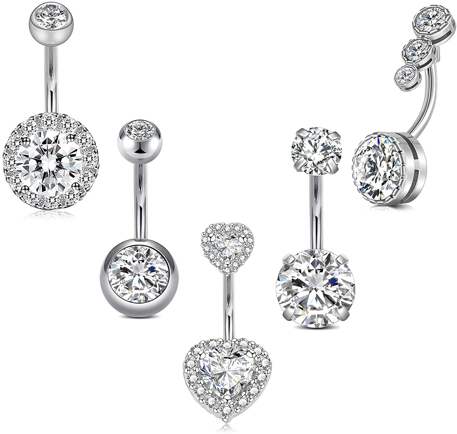14 Gauge Belly Button Ring Gold Surgical Steel CZ Navel Ring Barbell for Women Girls Body Piercing Kit Jewelry Rose Gold Silver 14 Gauge Belly Button Ring Gold Surgical Steel CZ Navel Ring Barbell for Women Girls Body Piercing Kit Jewelry Rose Gold Silver