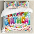thumbnail image 3 of Kids Birthday Duvet Cover Set Twin Size, Cartoon Style Happy Birthday Party Image Cake Candles Hearts Design Print, Decorative 2 Piece Bedding Set with 1 Pillow Sham, Multicolor, by Ambesonne, 3 of 3