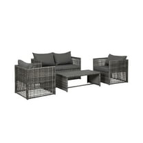 4-Piece Outdoor Patio Sofa Conversation Set with Back Cushion, Gray/Gray