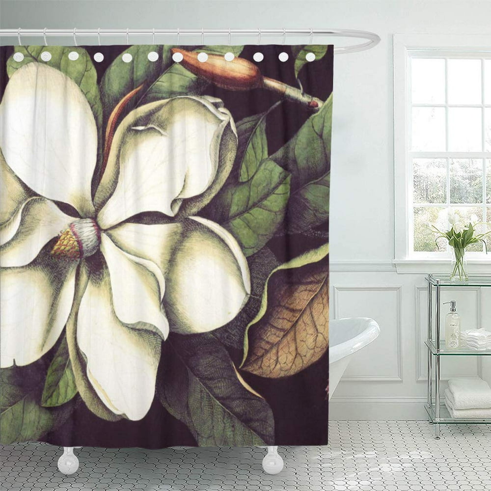 CYNLON Flower White Magnolia Floral Tree Bathroom Decor Bath Shower