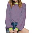thumbnail image 3 of Women'S Oversized Long Sleeve T-Shirt Striped Colorblock Tunic Top Loose Autumn Crew Neck Sweatshirt Rose Red XL, 3 of 9