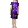 thumbnail image 2 of Xoenoiee Girls Dress V Neck Purple Butterfly Pattern Kids Short Sleeve Casual T-Shirt Dress Playwear Dress Bathing Suit for Kids, Size 3-4 Years, 2 of 6